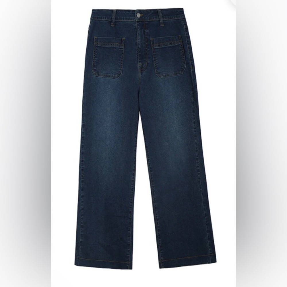 Frye‎ Women's 31 Wide Leg Jeans Mila Wash Blue Front Patch Pocket Stretch Denim